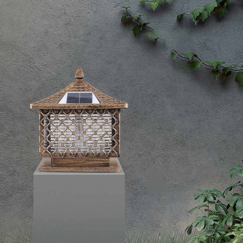 Nordic Style Iron Outdoor Light Square Shape Solar Energy Pillar Lamp for Outdoor