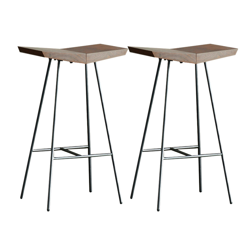 Brown Pine Wood Top Counter & Bar Stools Modern Indoor Backless Stools