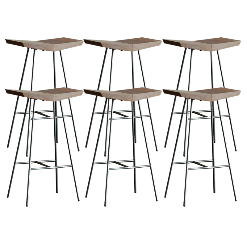 Brown Pine Wood Top Counter & Bar Stools Modern Indoor Backless Stools