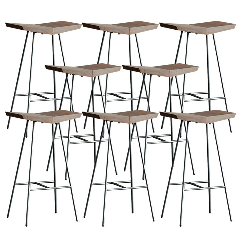 Brown Pine Wood Top Counter & Bar Stools Modern Indoor Backless Stools
