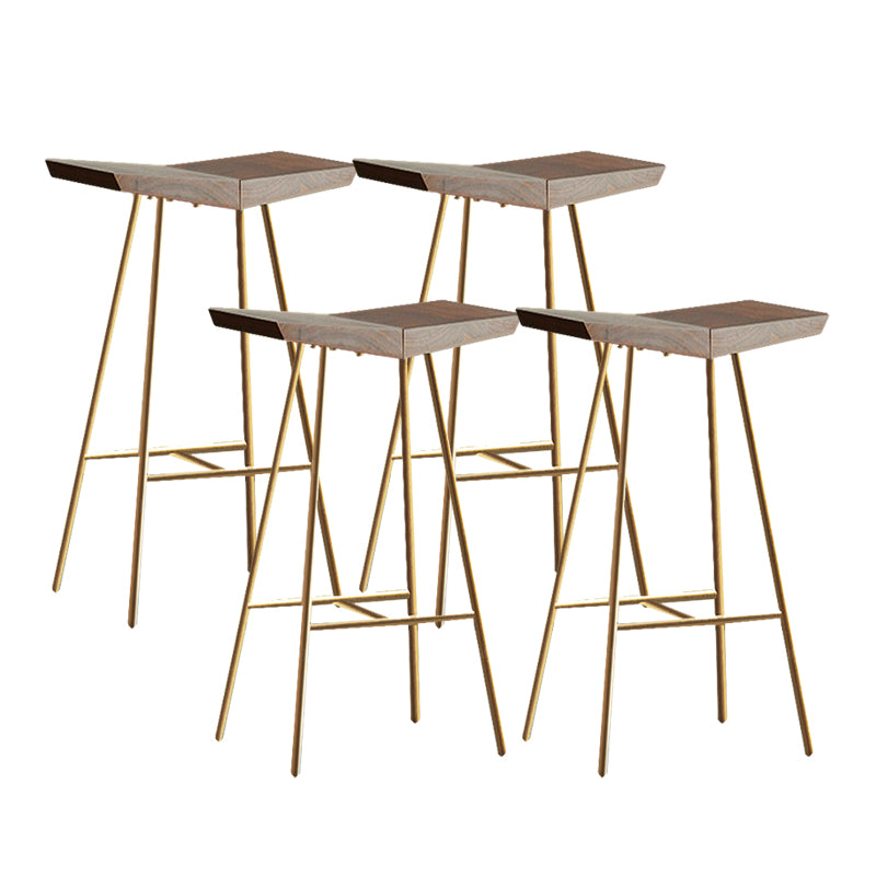 Brown Pine Wood Top Counter & Bar Stools Modern Indoor Backless Stools