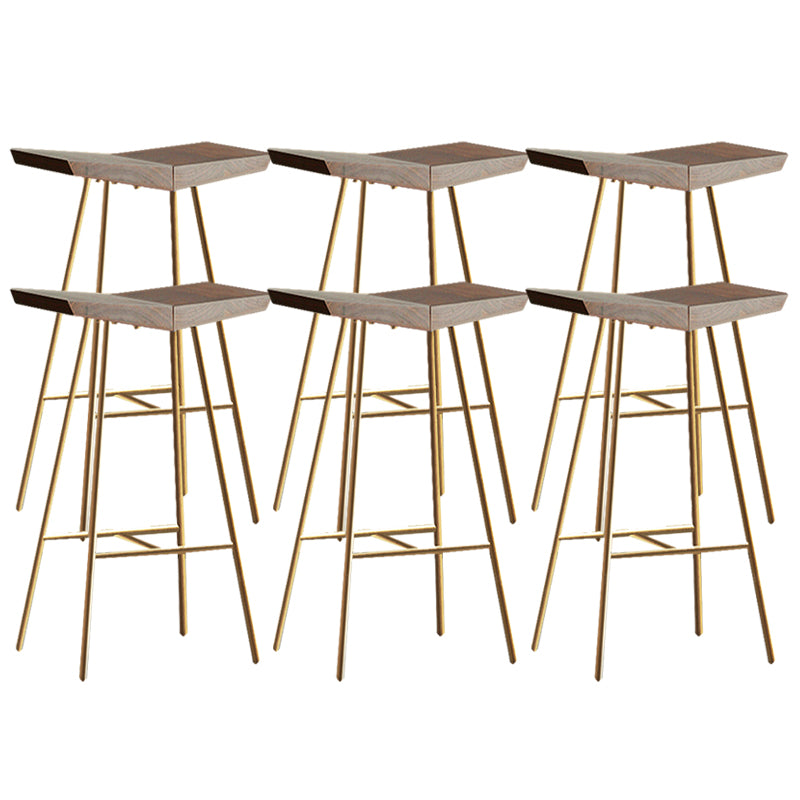 Brown Pine Wood Top Counter & Bar Stools Modern Indoor Backless Stools
