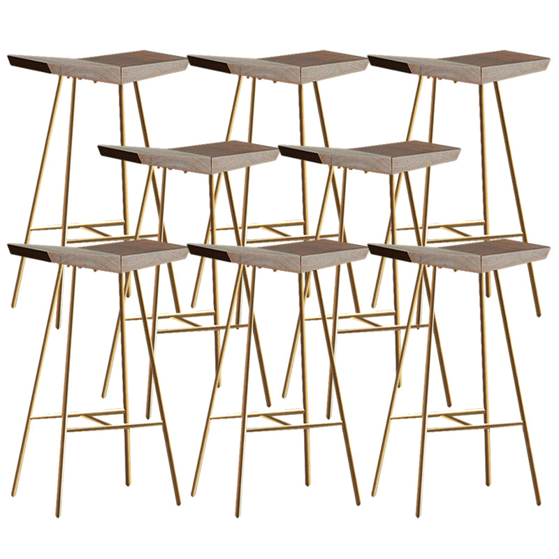 Brown Pine Wood Top Counter & Bar Stools Modern Indoor Backless Stools