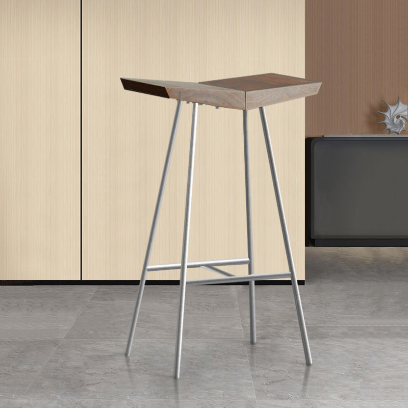 Brown Pine Wood Top Counter & Bar Stools Modern Indoor Backless Stools