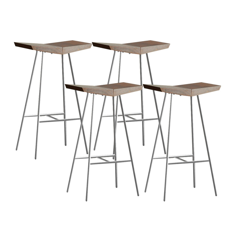 Brown Pine Wood Top Counter & Bar Stools Modern Indoor Backless Stools