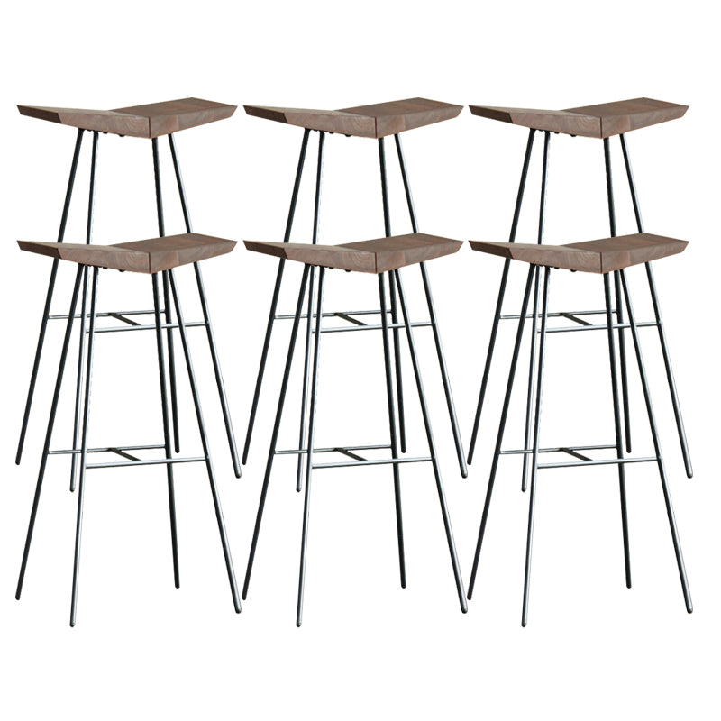 Brown Pine Wood Top Counter & Bar Stools Modern Indoor Backless Stools