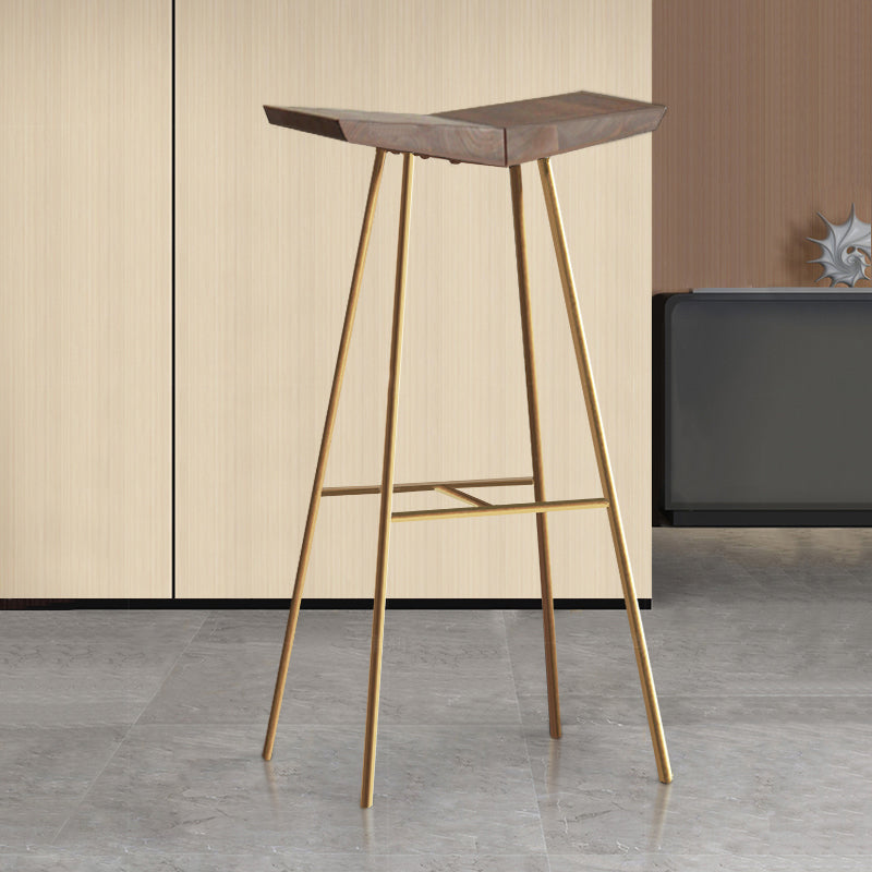 Brown Pine Wood Top Counter & Bar Stools Modern Indoor Backless Stools