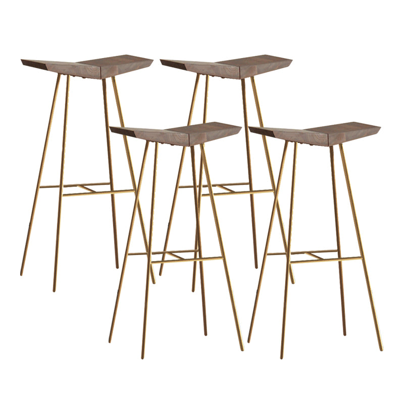 Brown Pine Wood Top Counter & Bar Stools Modern Indoor Backless Stools