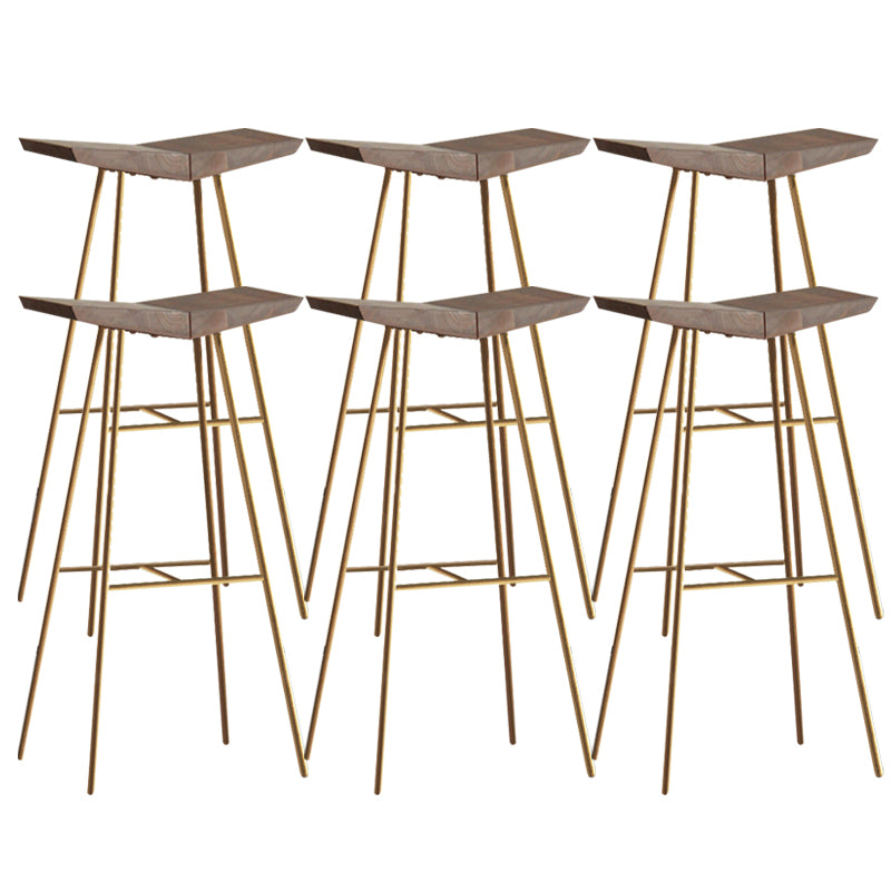 Brown Pine Wood Top Counter & Bar Stools Modern Indoor Backless Stools
