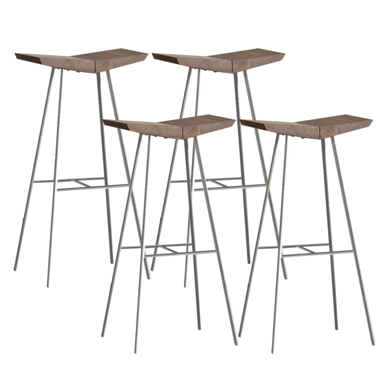 Brown Pine Wood Top Counter & Bar Stools Modern Indoor Backless Stools