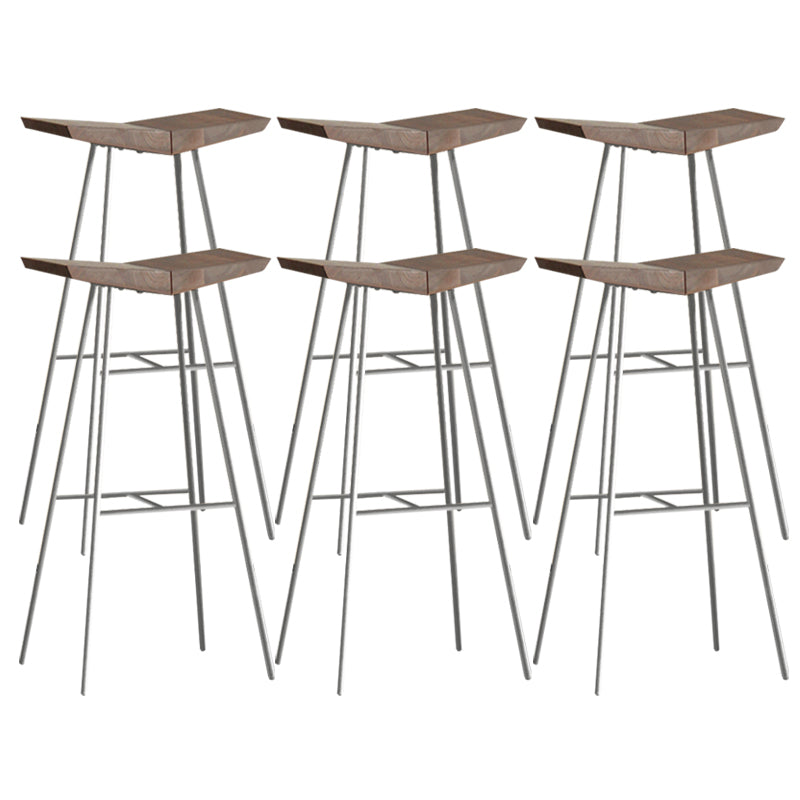 Brown Pine Wood Top Counter & Bar Stools Modern Indoor Backless Stools