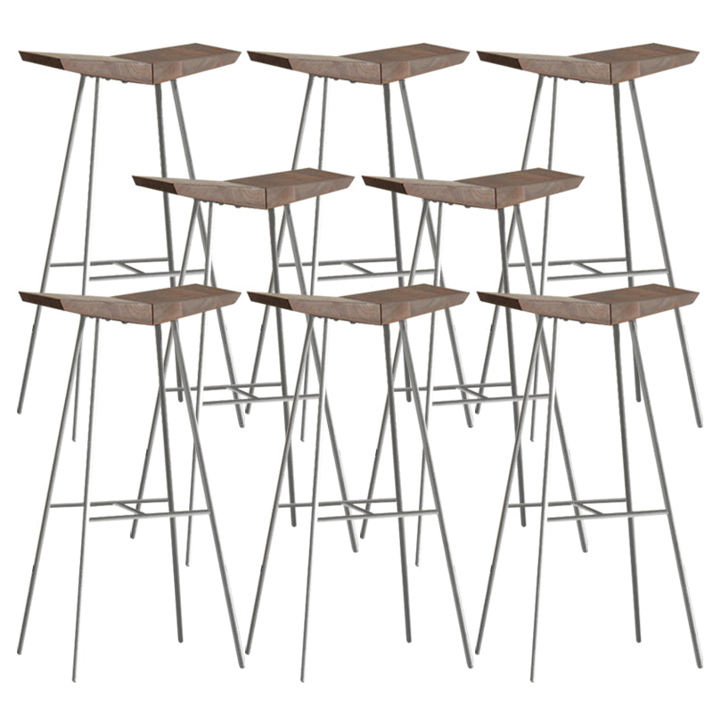 Brown Pine Wood Top Counter & Bar Stools Modern Indoor Backless Stools