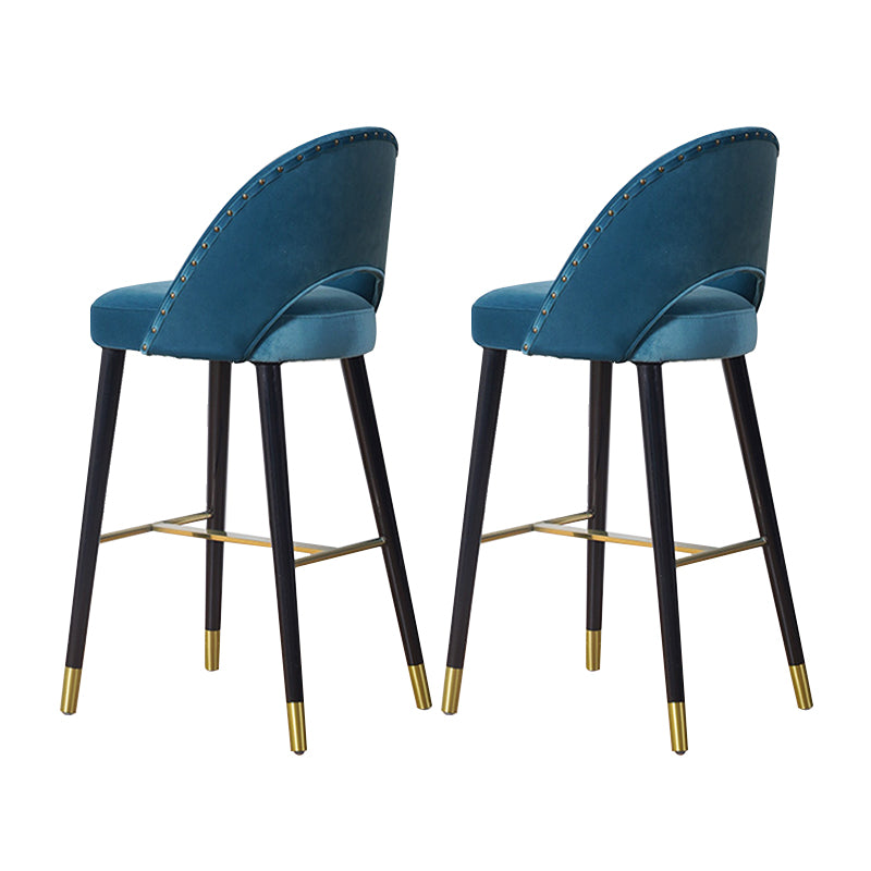 Velvet Bar Stools with Oak Wood Legs Industrial Matte Finish Indoor Stools