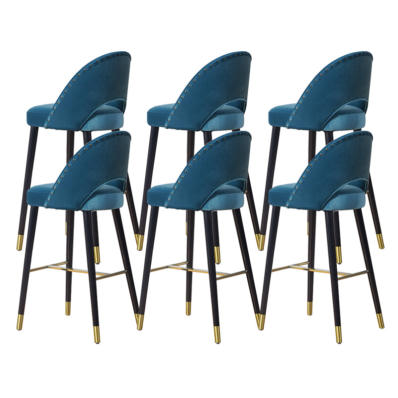 Velvet Bar Stools with Oak Wood Legs Industrial Matte Finish Indoor Stools