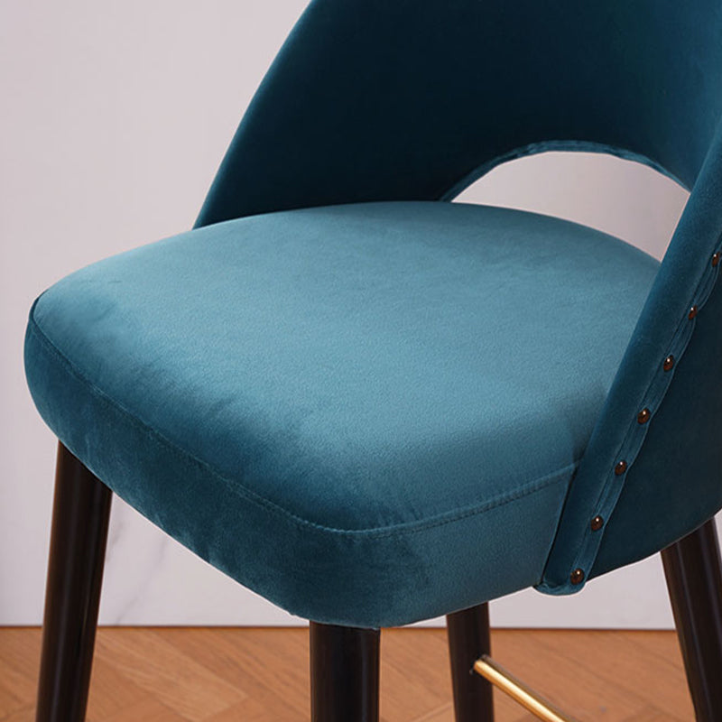 Velvet Bar Stools with Oak Wood Legs Industrial Matte Finish Indoor Stools