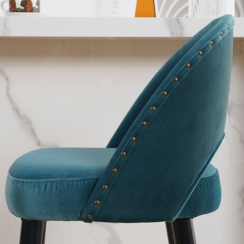 Velvet Bar Stools with Oak Wood Legs Industrial Matte Finish Indoor Stools