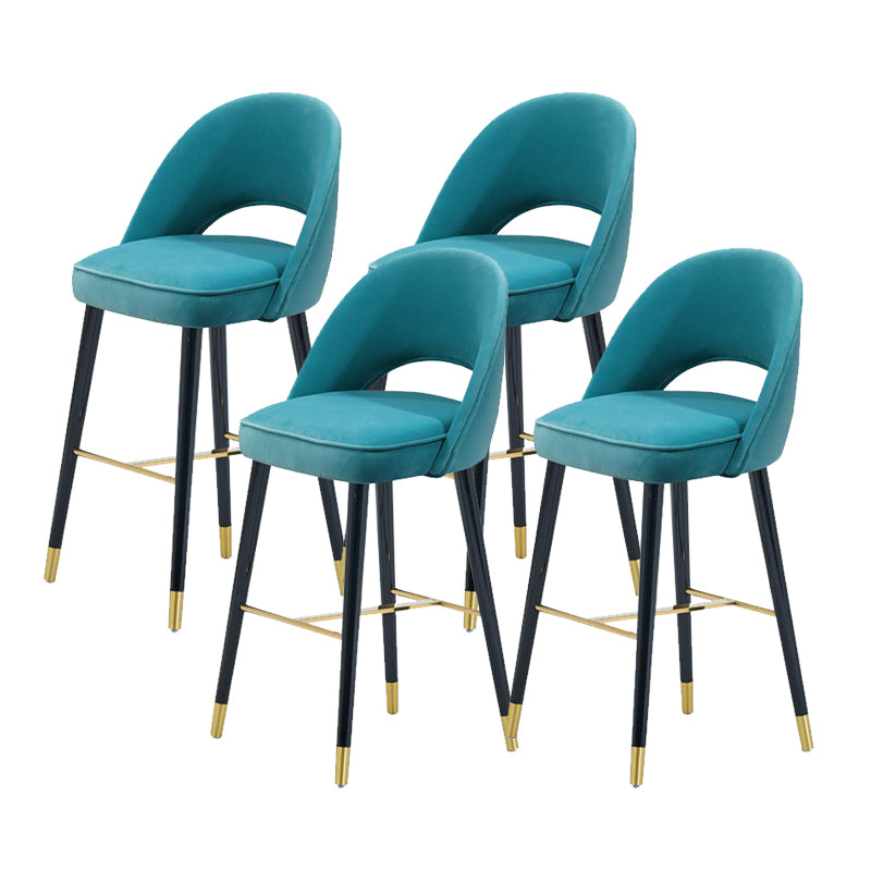 Velvet Bar Stools with Oak Wood Legs Industrial Matte Finish Indoor Stools
