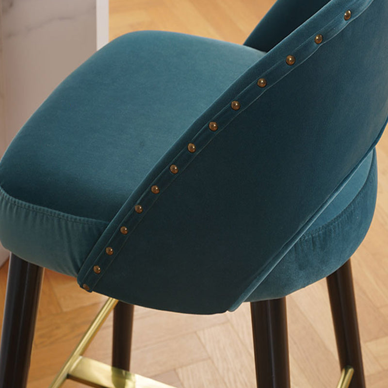 Velvet Bar Stools with Oak Wood Legs Industrial Matte Finish Indoor Stools