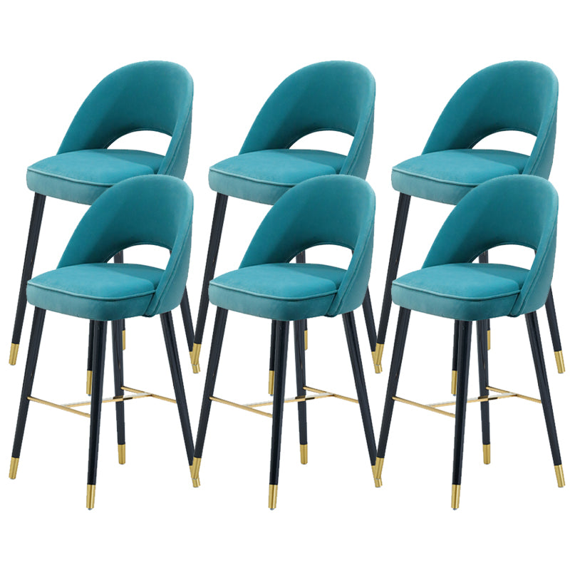Velvet Bar Stools with Oak Wood Legs Industrial Matte Finish Indoor Stools