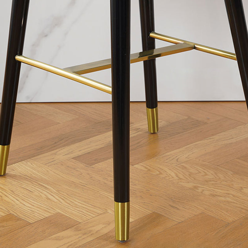 Velvet Bar Stools with Oak Wood Legs Industrial Matte Finish Indoor Stools