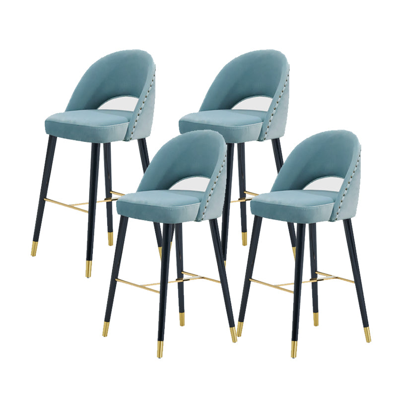 Velvet Bar Stools with Oak Wood Legs Industrial Matte Finish Indoor Stools