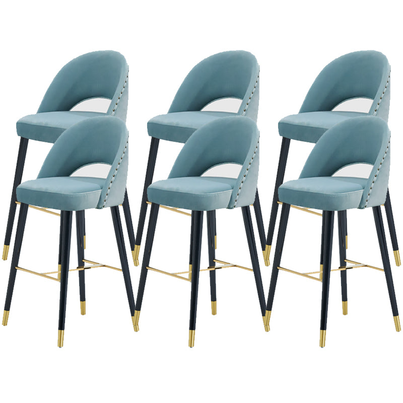 Velvet Bar Stools with Oak Wood Legs Industrial Matte Finish Indoor Stools
