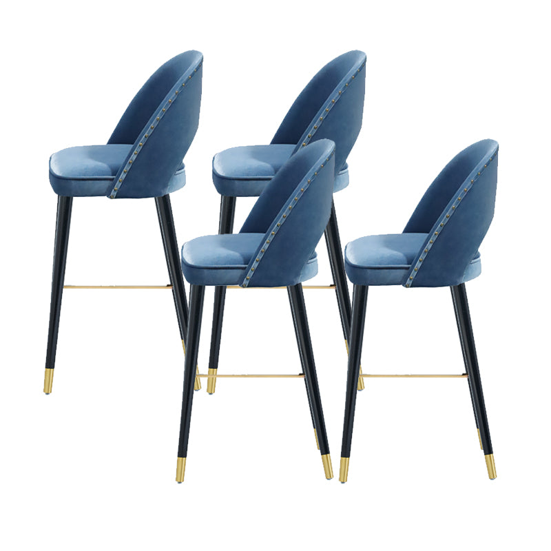 Velvet Bar Stools with Oak Wood Legs Industrial Matte Finish Indoor Stools