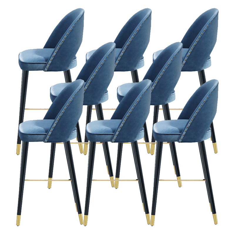 Velvet Bar Stools with Oak Wood Legs Industrial Matte Finish Indoor Stools