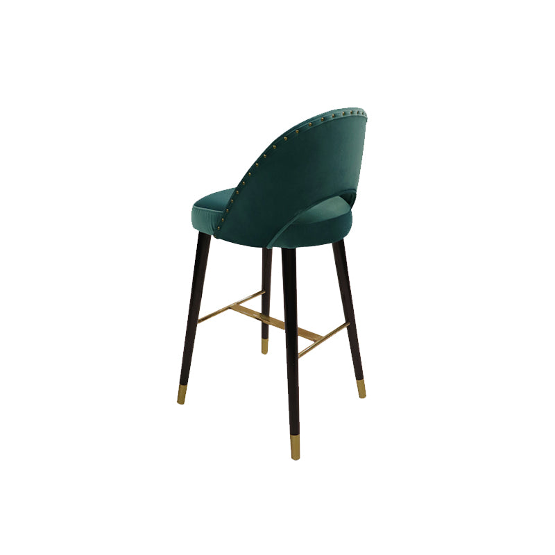 Velvet Bar Stools with Oak Wood Legs Industrial Matte Finish Indoor Stools