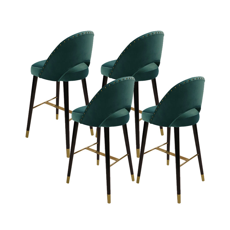 Velvet Bar Stools with Oak Wood Legs Industrial Matte Finish Indoor Stools