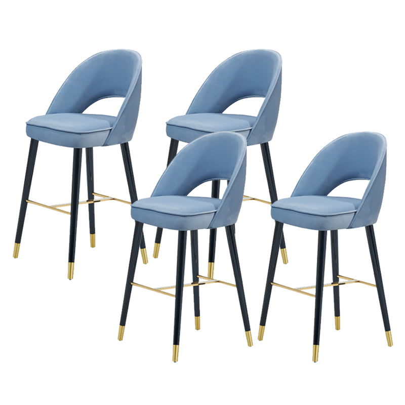 Velvet Bar Stools with Oak Wood Legs Industrial Matte Finish Indoor Stools