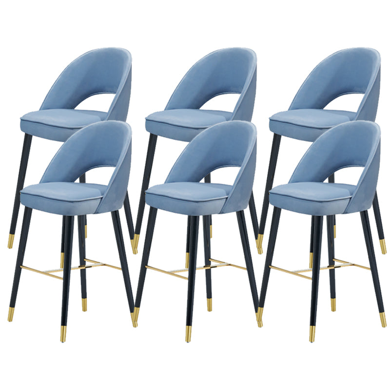 Velvet Bar Stools with Oak Wood Legs Industrial Matte Finish Indoor Stools