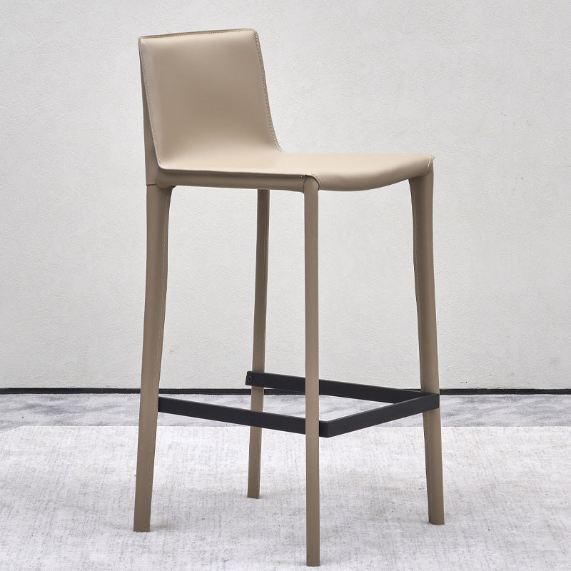 Beige Faux Leather Stools with Footrest Contemporary Indoor Bar Stools