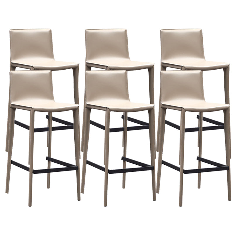Beige Faux Leather Stools with Footrest Contemporary Indoor Bar Stools