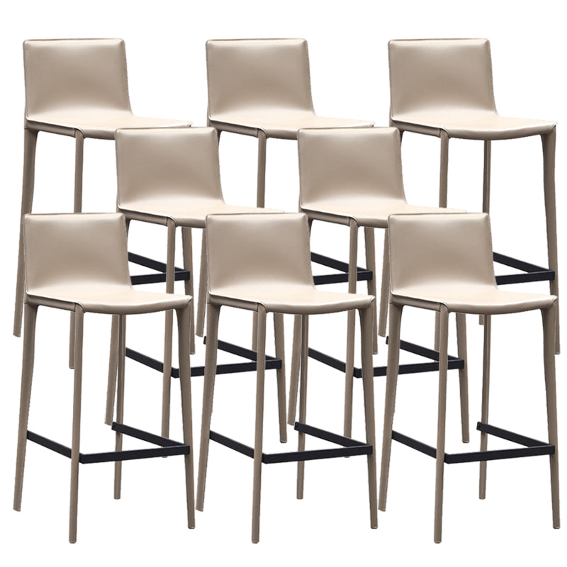 Beige Faux Leather Stools with Footrest Contemporary Indoor Bar Stools