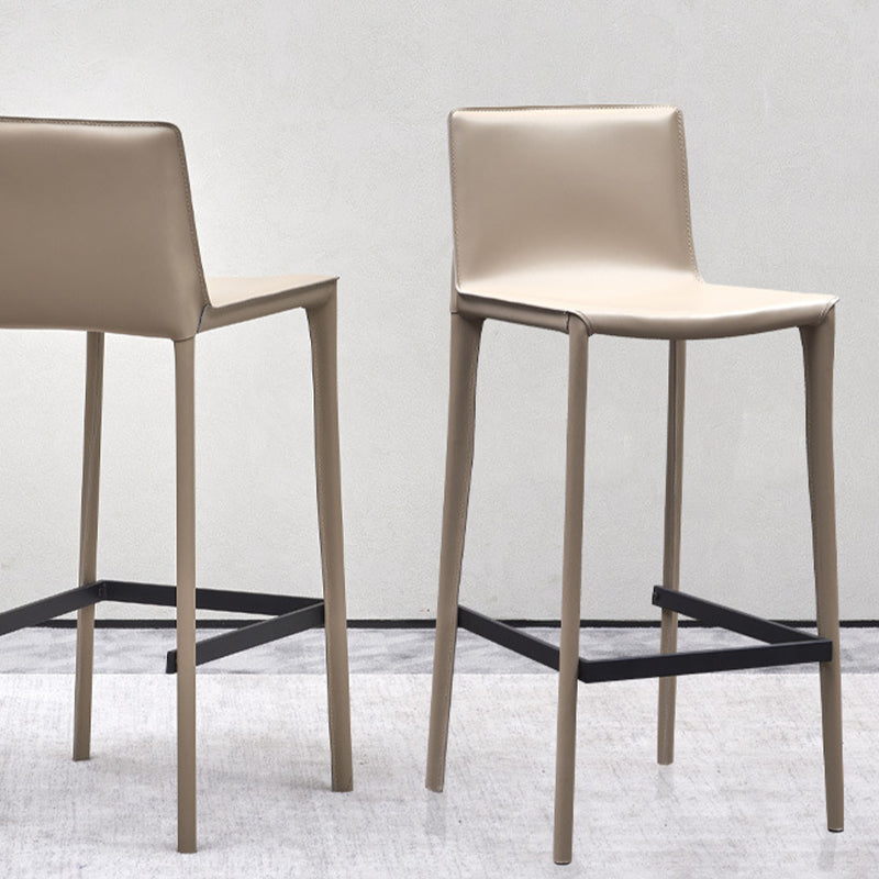 Beige Faux Leather Stools with Footrest Contemporary Indoor Bar Stools