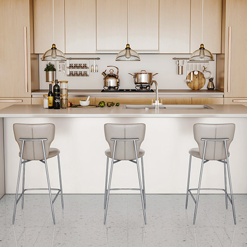 Modern Bar Stool Leather Backrest Counter Stool with Metal Base