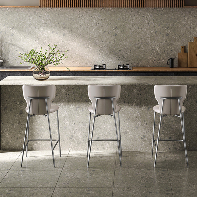 Modern Bar Stool Leather Backrest Counter Stool with Metal Base
