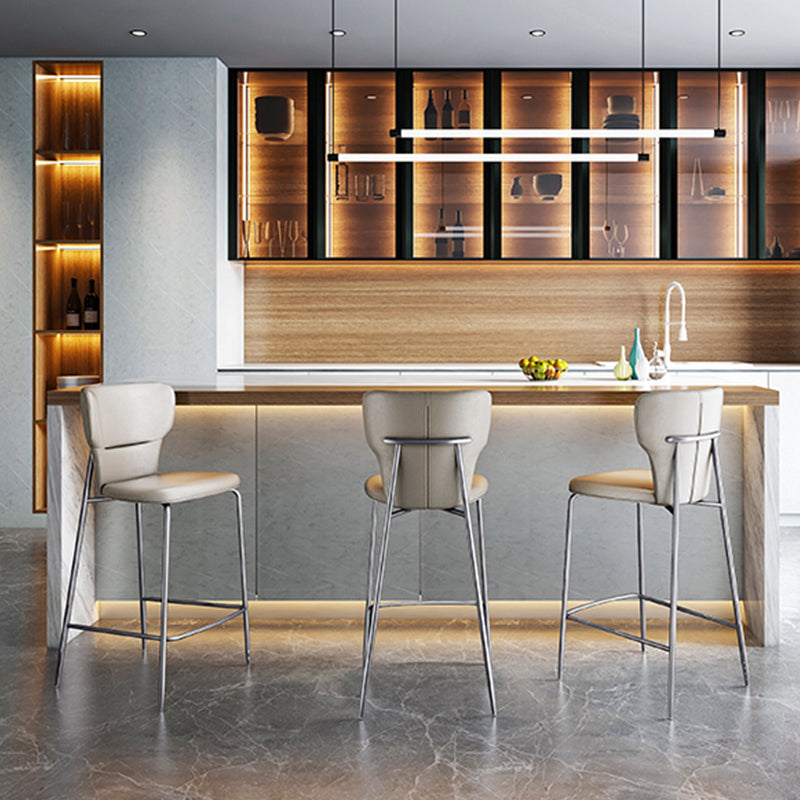 Modern Bar Stool Leather Backrest Counter Stool with Metal Base