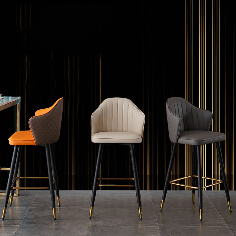 Glam Leather Bar Stool Backrest Counter Stool with Metal Legs