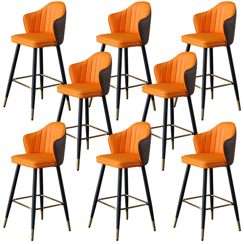 Glam Leather Bar Stool Backrest Counter Stool with Metal Legs