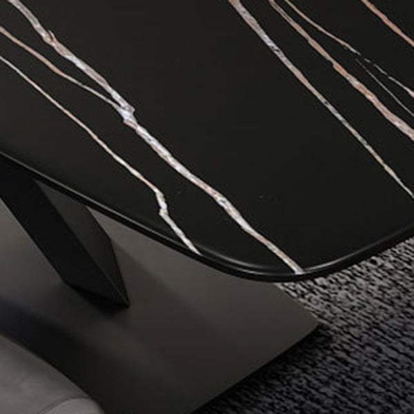 Industrial Style Rectangle Dining Table Sintered Stone Table with Metal Leg for Home