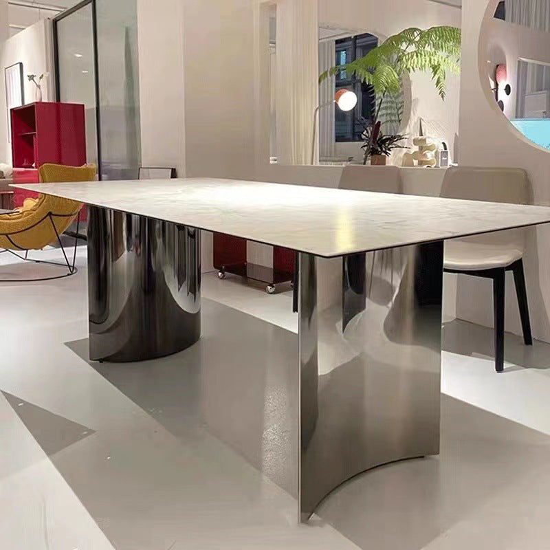 Industrial Rectangle Dining Table Sintered Stone Table with Metal Legs for Home