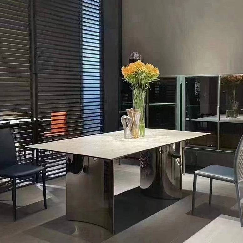 Industrial Rectangle Dining Table Sintered Stone Table with Metal Legs for Home