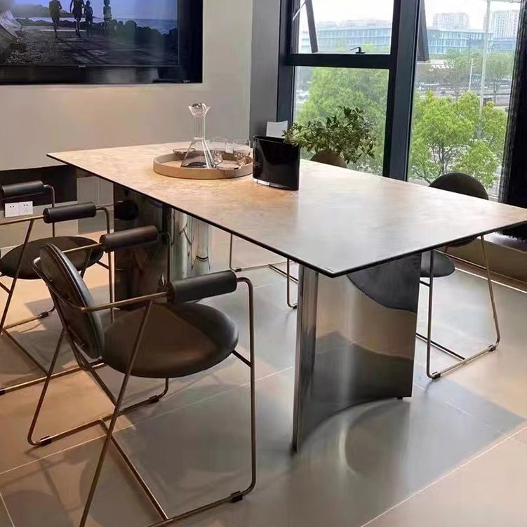 Industrial Rectangle Dining Table Sintered Stone Table with Metal Legs for Home