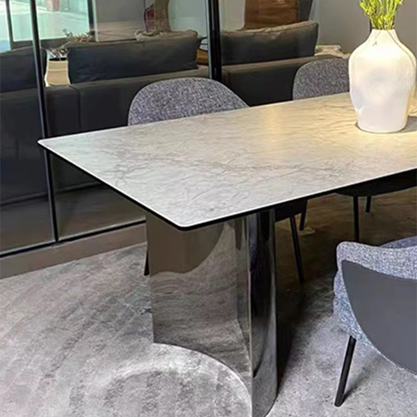 Industrial Rectangle Dining Table Sintered Stone Table with Metal Legs for Home