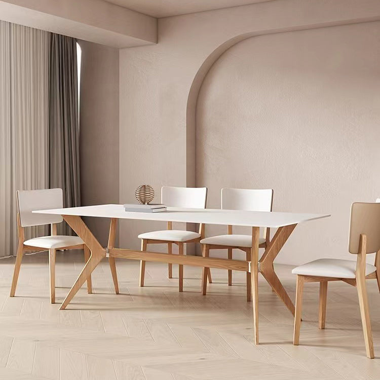 Modern Style Rectangle Table Sintered Stone Dining Table with Wood Legs