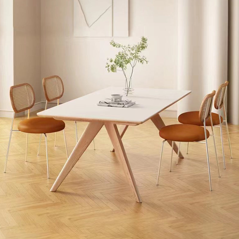 Modern Style Rectangle Table Sintered Stone Dining Table with Wood Legs