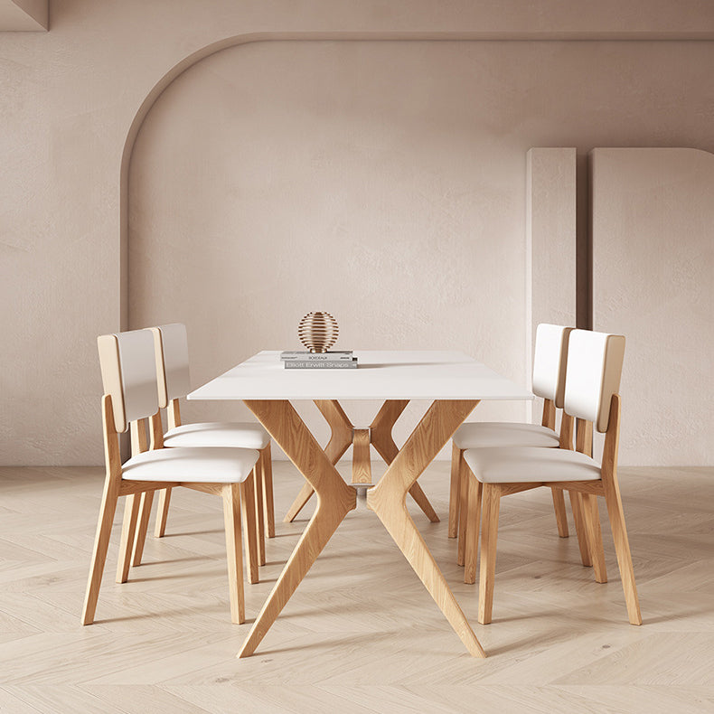 Modern Style Rectangle Table Sintered Stone Dining Table with Wood Legs