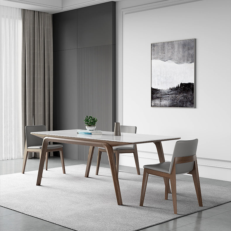 Modern Rectangle Table Sintered Stone Dining Table with Wood Legs